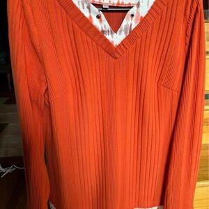 Modlily Lg Orange V-Neck Sweater